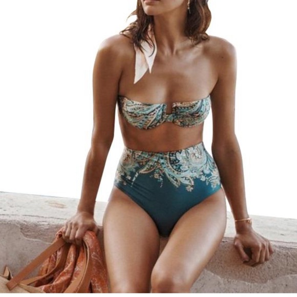 NWT Zimmerman brighton balconette strapless bra bikini top in turquoise paisley - Picture 3 of 8